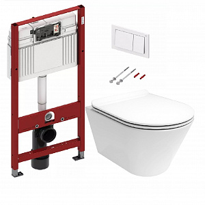 9400000WC КОМПЛЕКТ ИНСТАЛЛЯЦИИ 4 В 1 С ПАНЕЛЬЮ СМЫВА TECEspring, ЦВЕТ БЕЛЫЙ,+Унитаз подвесной Kerama Marazzi Plaza PLM.wc.02 в комплекте с сиденьем